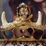 Design Unicorn Gold Skull Ring Knuckle Box Lace..