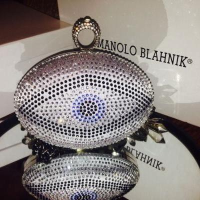 One Ring Evil Eye Crystal Sparkle Oval Clutch Box Handbag Purses Party Bag Custom Make Handmade Clutch