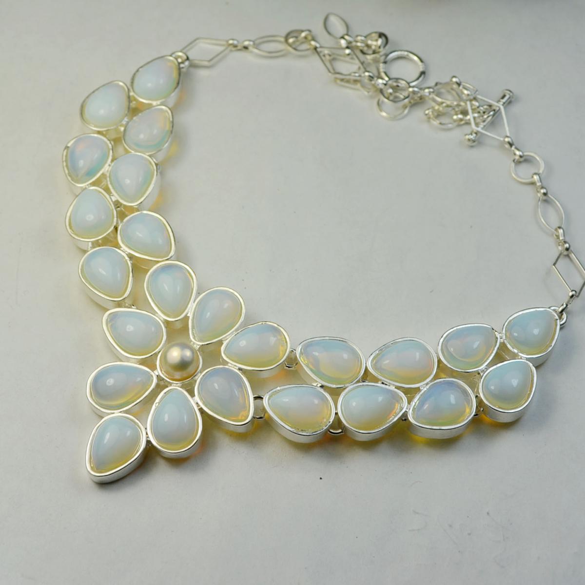 Huge Rainbow Moonstone Necklace 19 3/4", 112 Grams Necklace Handmade Chain Link Necklace