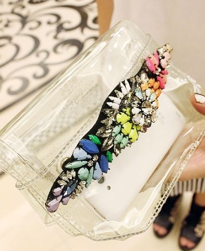 Shourou Style Clear Box Multicolour Diamante Gem Crystal Rainbow Pvc Bag
