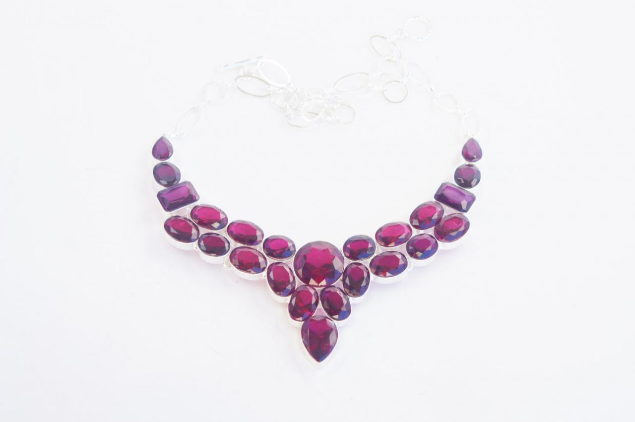 Milanblocks Collar Semi-precious Stone Gemstone Necklace Purple Round Fine-jewelry Cut Statement Elegant Sparkling Necklace