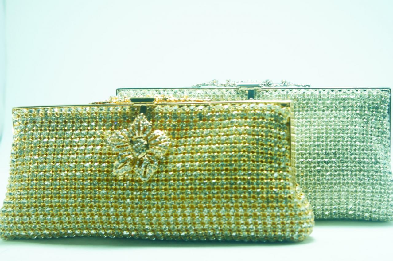 Milanblocks Fashion Clutch Flower Embossed Crystal Shineyal Party Ball Luxury Fashion Gold Handbag Purse Fashion Clutch