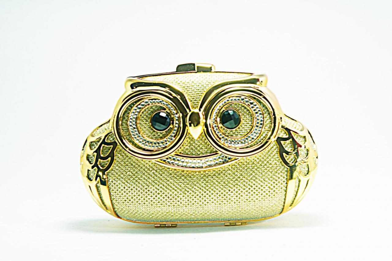 Milanblocks Minaudiere Embellished Party Owl Shape Minaudiere Strappy Crystal Clutch Women Fashion Gold Designer Bag Purse