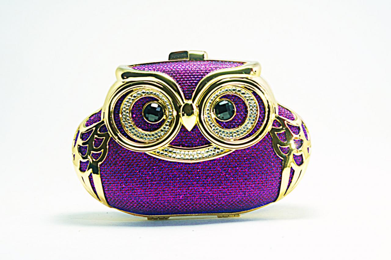 Milanblocks Minaudiere Embellished Party Owl Shape Minaudiere Strappy Crystal Clutch Women Fashion Purple Designer Bag Purse