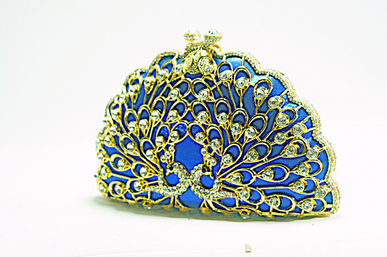 Peacock Metal Box Minaudiere Evening Wedding Clutch Party Fashion Blue Handbag Purse Shinny Luxury Brand Bags