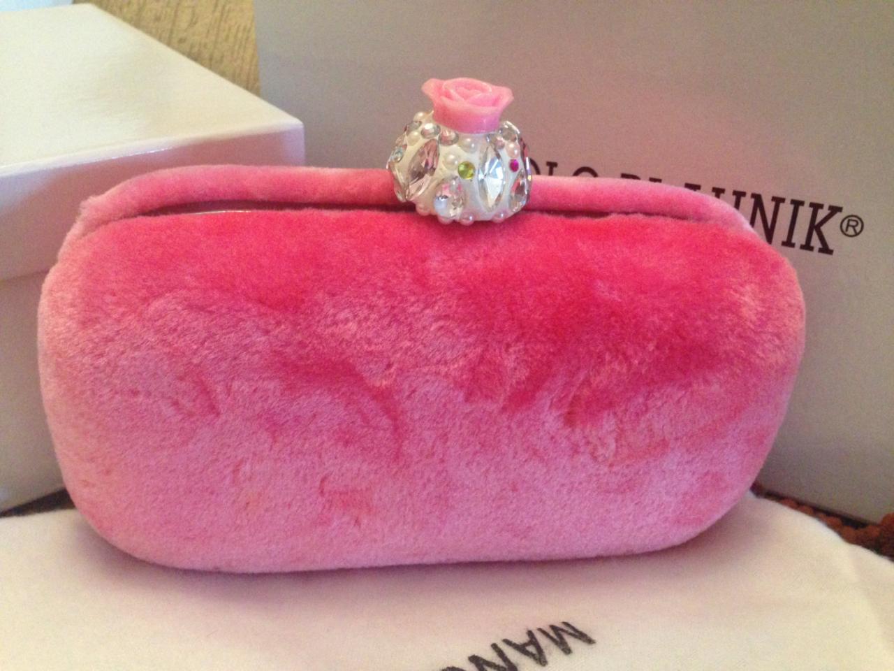 Flower Crystal Diy Faux Pink Fur Box Clutch Duster Bridal Flower Hasp Box Handbag Purses Evening Clutch