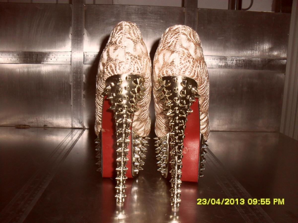 Pump Platform Studded Spike Glitter Stilettos Gold High Heels Party Lace Shoes