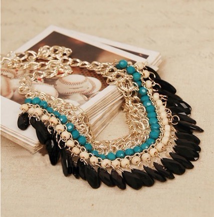 Have One To Sell? Sell It Yourself Fashion Gold Multicoloured Beaded Bib Choker Voguish Chain Bib Necklace Jewelry